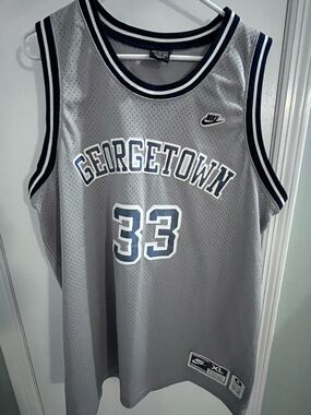Nike Grey and Navy Georgetown #33 Basketball Jersey